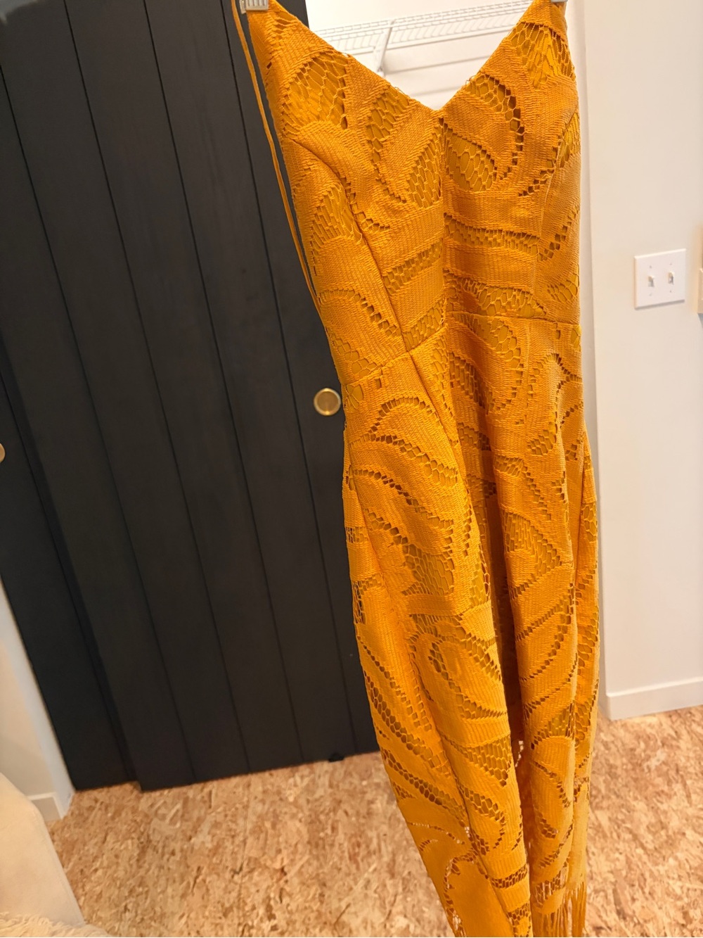 Backless V-Neck Crochet Maxi Dress in Mustard